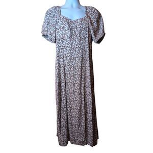 FatFace Tania Meadow Spring Midi Dress Brown Floral Puff Sleeve size 14 smocked